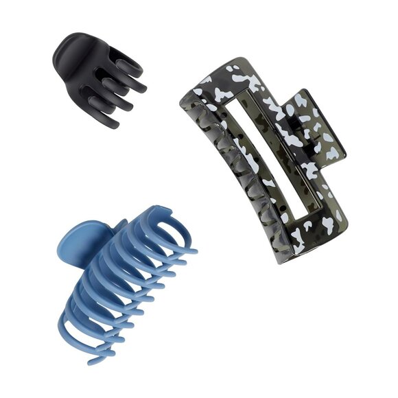 SlideProof Rectangular Claw Clips, 3 Ct - 1 Small + 2 Large Claw Clips, Cool Ton - Picture 3 of 4